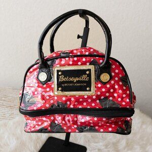 Betseyville by Betsey Johnson Red Polka Dot Bows Vinyl Satchel Cosmetic Bag